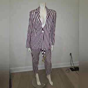 Motel Rocks Striped Matching Set Blazer & Jogger Waist Pants With Tassels